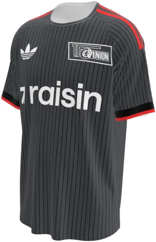 Camisa visitante do Union Berlin 2026 - 2027 cinza-escura com listras finas, frente e costas