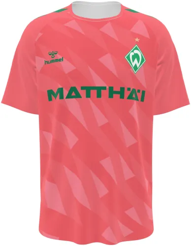 Camisa terceiro uniforme do Werder Bremen 2026 - 2027 rosa-salmão com losangos, frente e costas