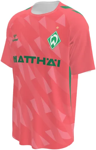 Camisa terceiro uniforme do Werder Bremen 2026 - 2027 rosa-salmão com losangos, frente e costas