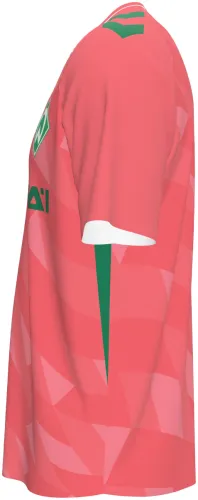 Camisa terceiro uniforme do Werder Bremen 2026 - 2027 rosa-salmão com losangos, frente e costas