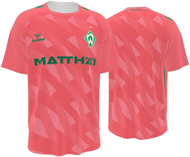 Camisa terceiro uniforme do Werder Bremen 2026 - 2027 rosa-salmão com losangos, frente e costas
